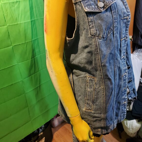 Women Denim Jeans Jacket Coat sleeveless trench size M blue 90's - Picture 5 of 11